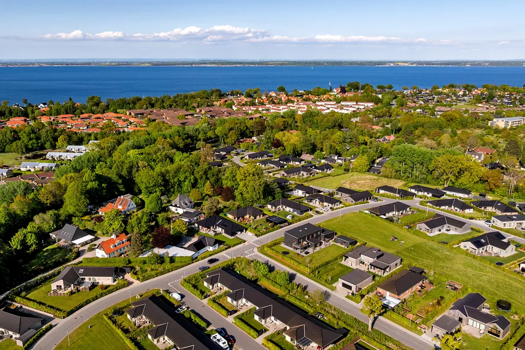 Aerial - Modern Rowhouse with Garden in Ålsgårde