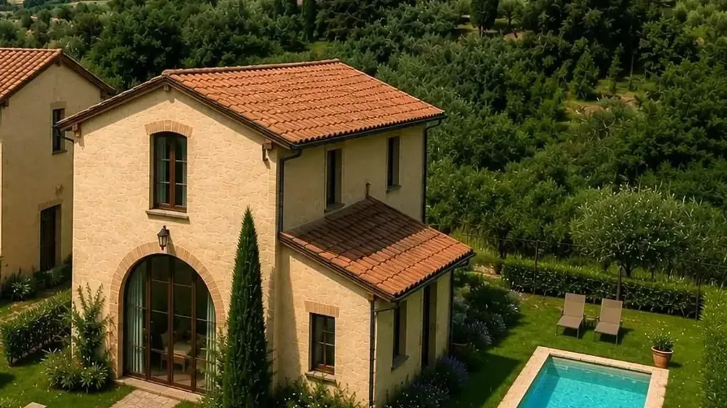 Vue aérienne - Rustic Tuscan Barn with San Gimignano View