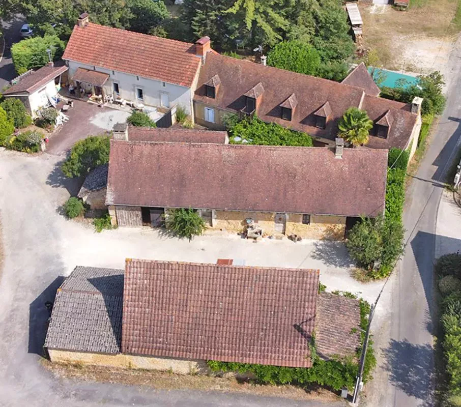 Aerial - Stone Farmhouse with Multiple Buildings in Saint Genies