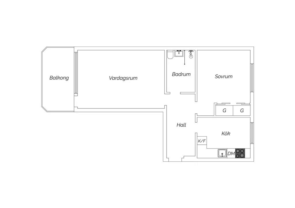 Floor Plan - Modern Two-Bedroom with South-Facing Balcony in Malmö