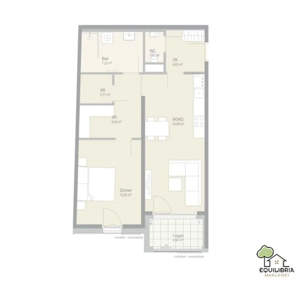 Floor Plan - 2-Bedroom Apartment with Loggia in Vienna