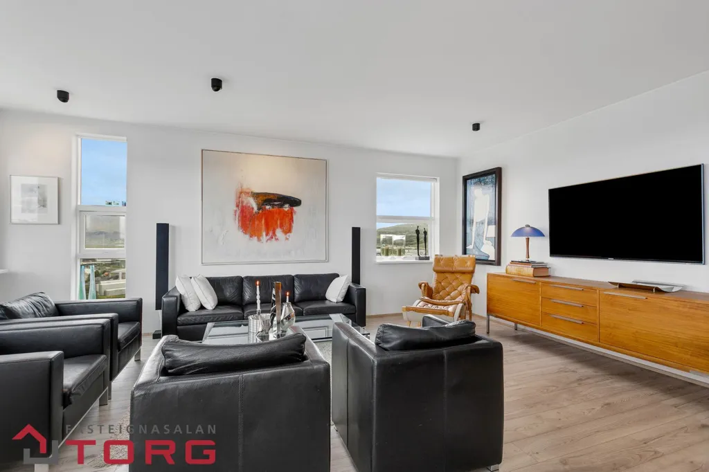 Living Room - Modernised Apartment with View in Grafarvogur