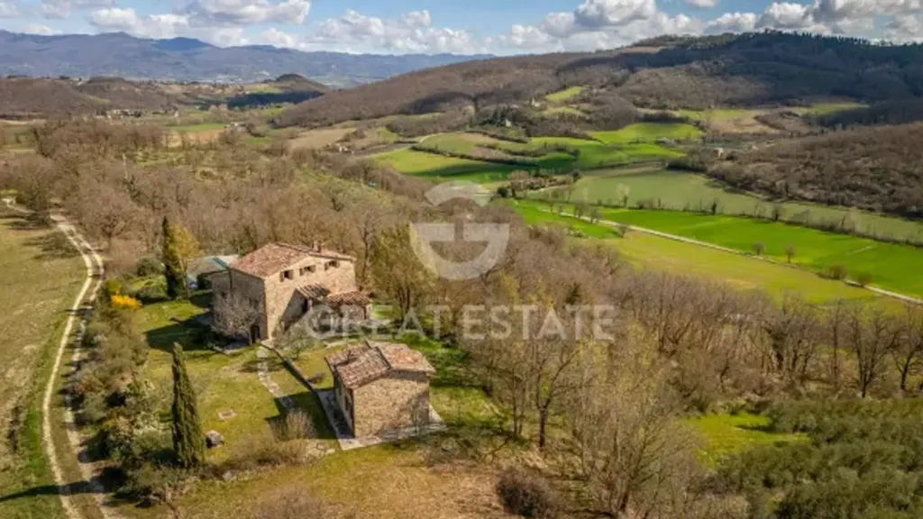 Aerial - Restored Tuscan Casale with Pool in Padonchia