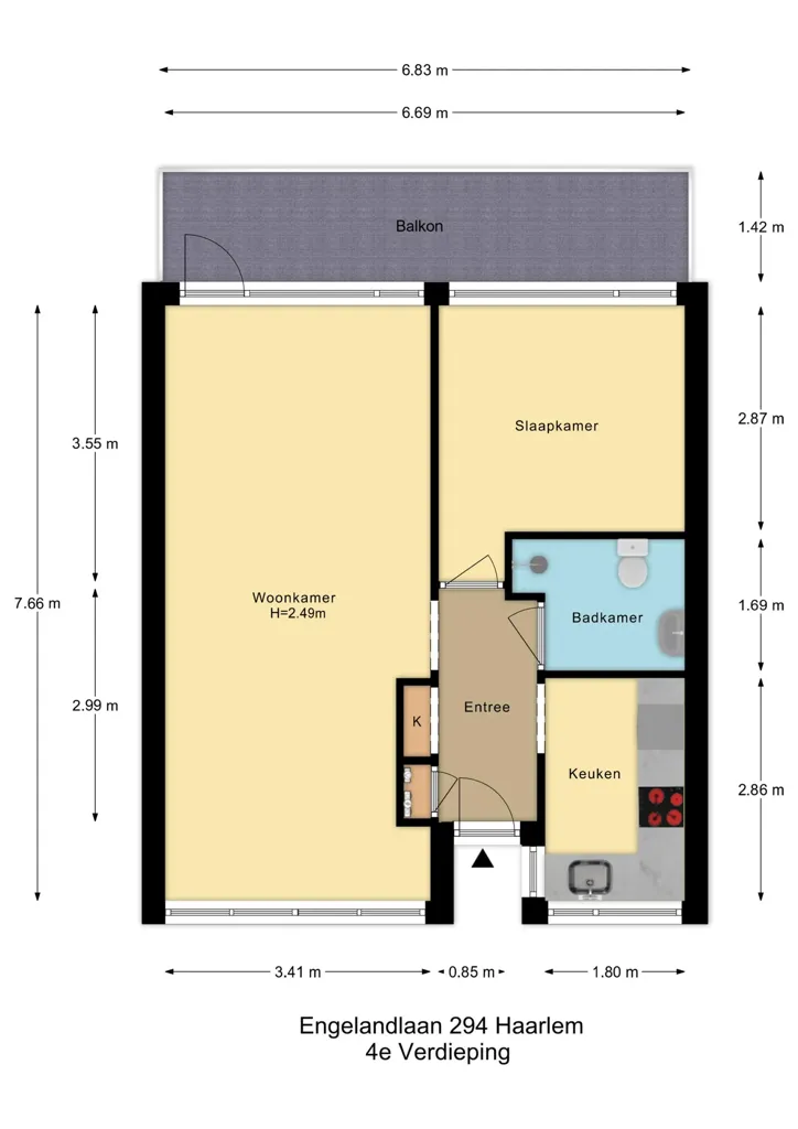 Plan - 2-Bedroom Flat with South-Facing Balcony in Haarlem