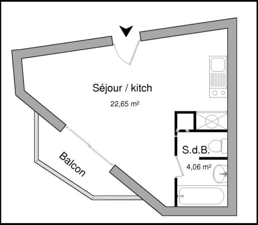 Floor Plan - Studio with Balcony near Poitiers University