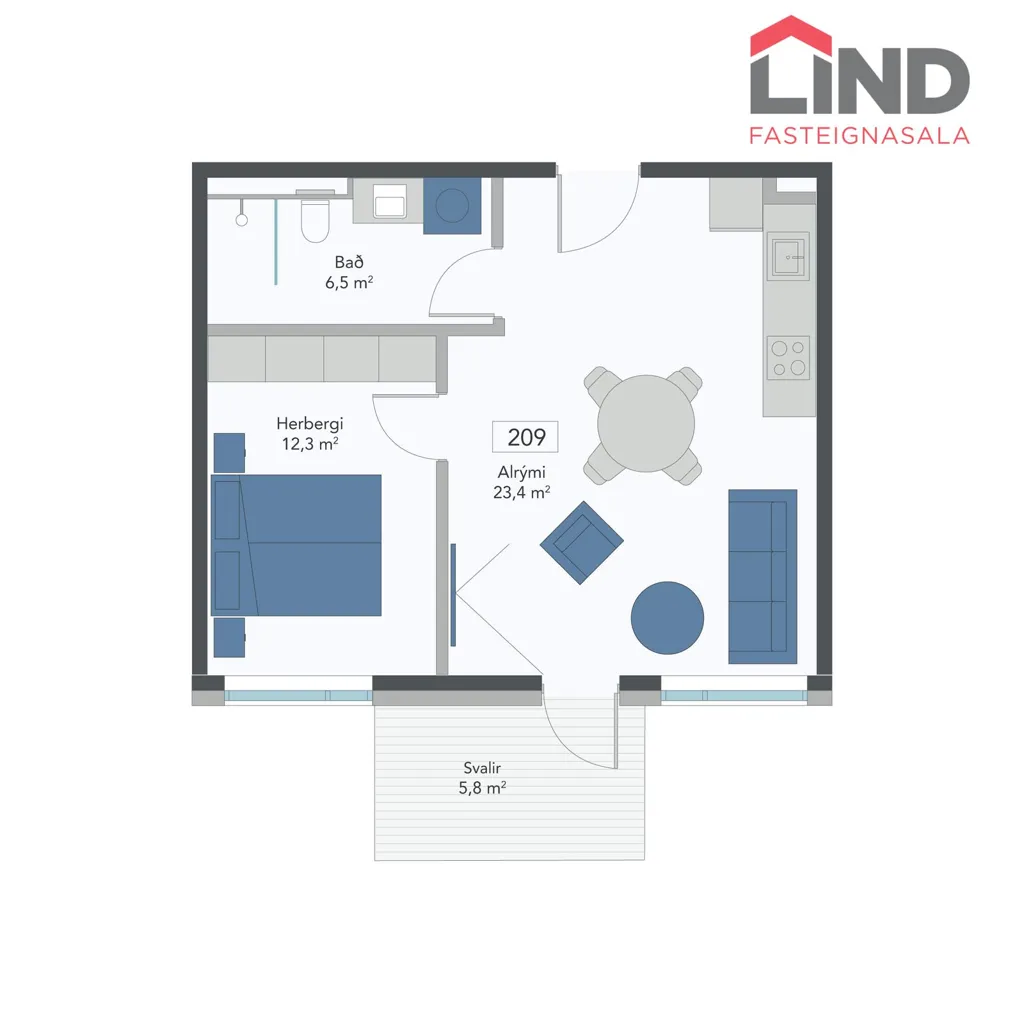 Floor Plan - Modern Apartment with South Balcony in Garðabær