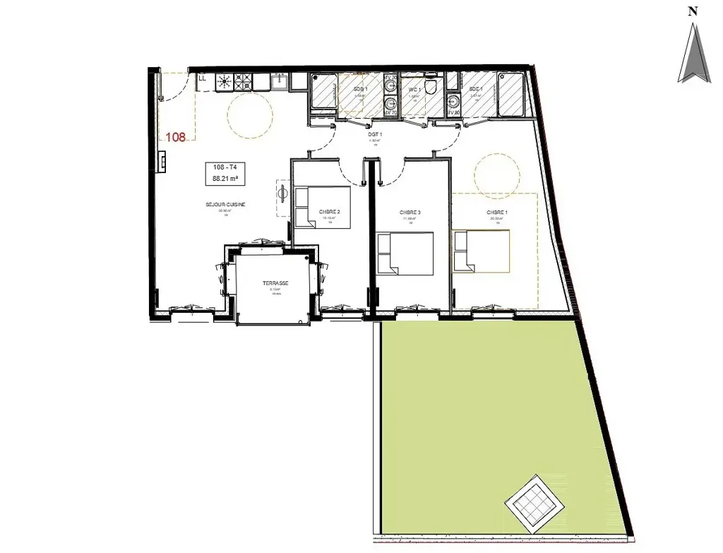 4-room apartment in Montevrain