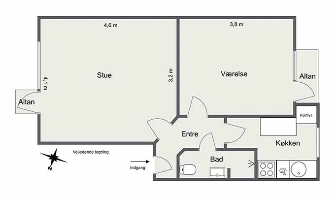 Plan - Two-Bedroom Apartment with Balconies in Aalborg Centre