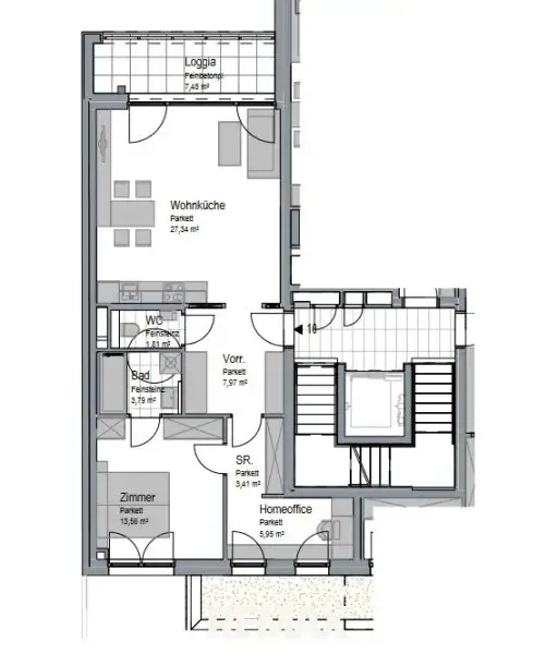 Plan - 2-Bedroom Neubau with Home Office in Central Location