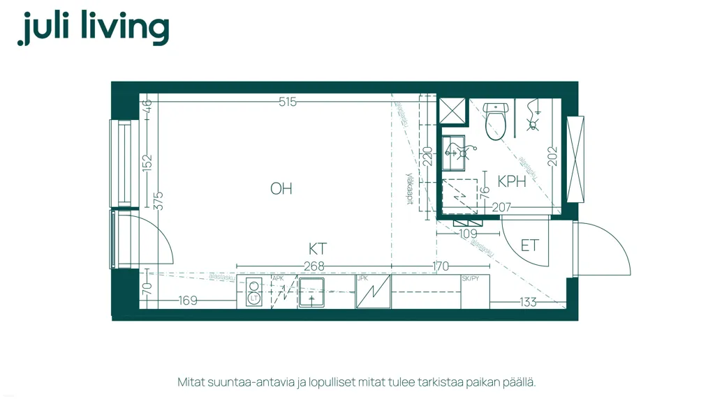Planimetria - Modern Studio with Balcony in Lamminpää, Tampere