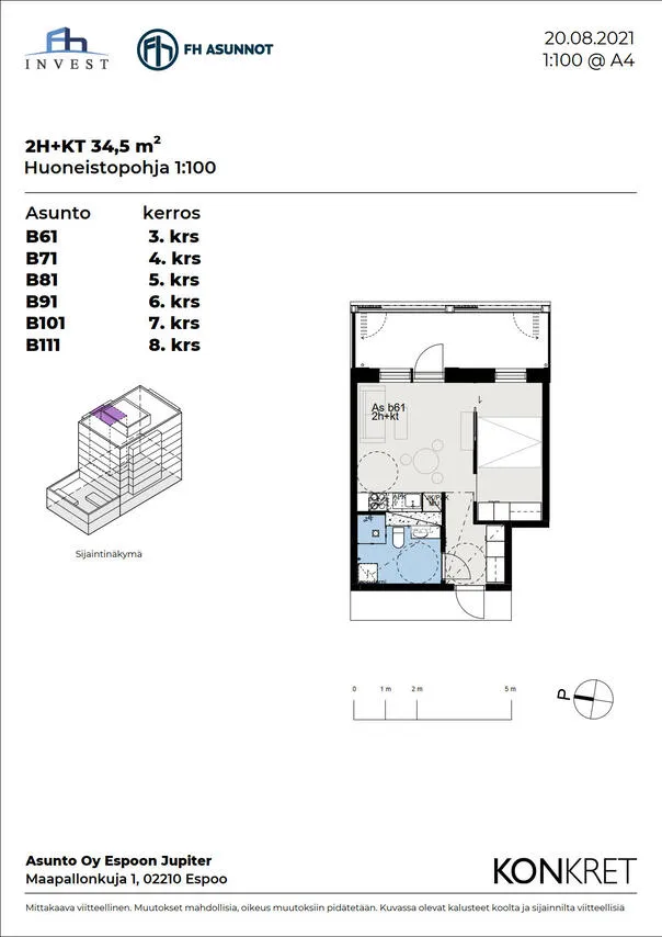 Plan - Modern Flat with Balcony in Espoo Olari