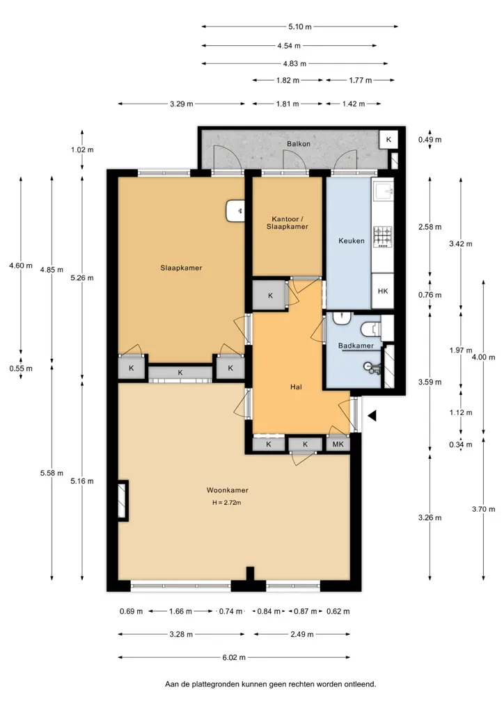 Plan - 1940s Apartment with South-Facing Balcony in Blijdorp