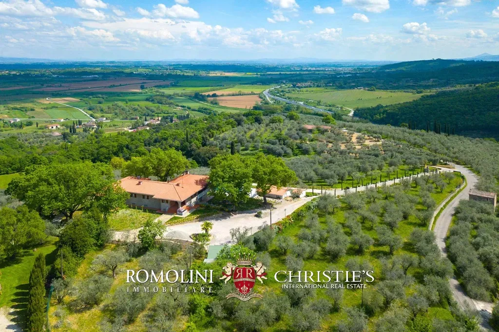 Aerial - Villa with Pool and Olive Grove in Sinalunga, Tuscany