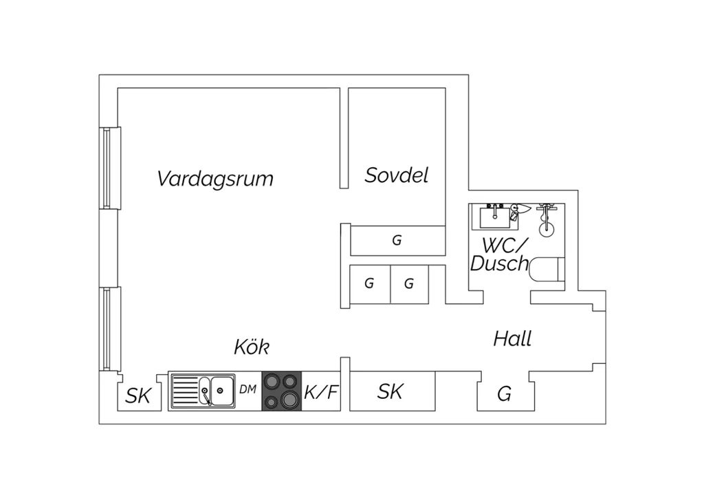 Plan - Apartment with Oak Parquet in Stockholm