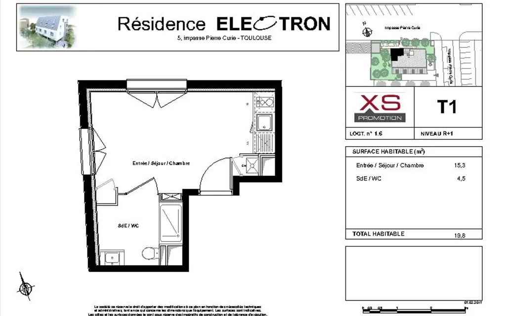 Plan - Studio meublé avec vue dégagée à Toulouse