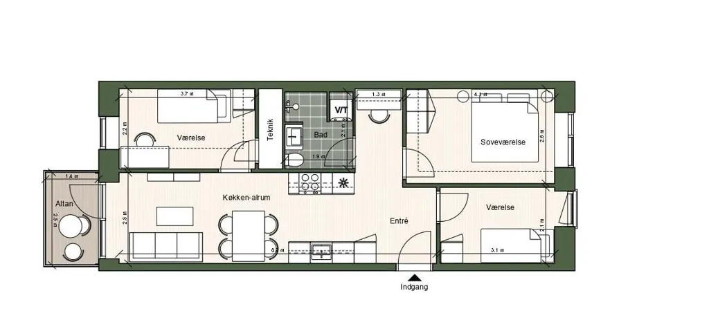 Plan - 4-Bedroom Apartment with Balcony in Herlev