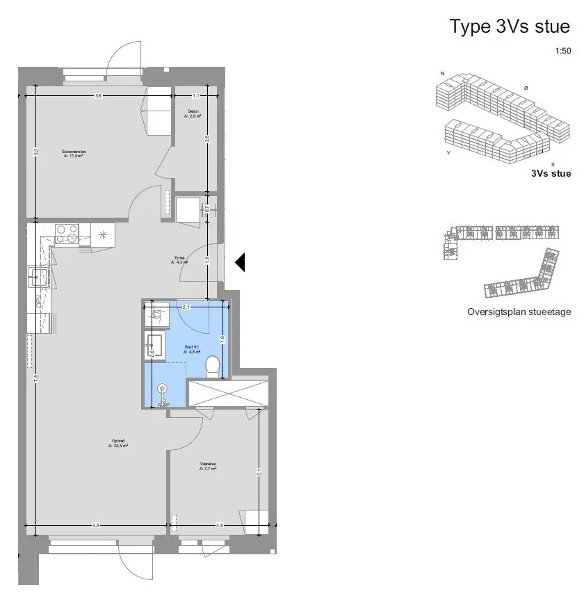 Planimetria - 3-Bedroom Flat with Balcony in Brøndby