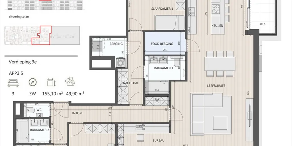 Plan - Appartement Énergivore avec Terrasses à Oostakker