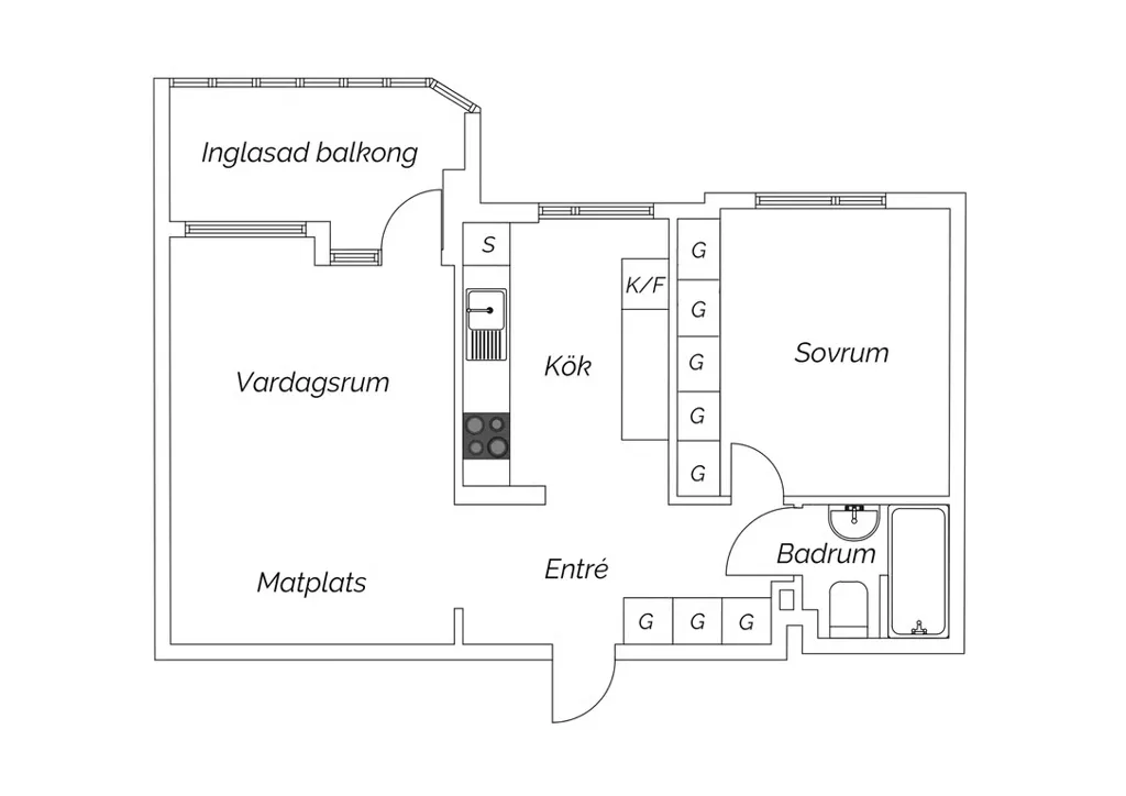 Plan - Two-Bedroom with Glazed Balcony in Göteborg
