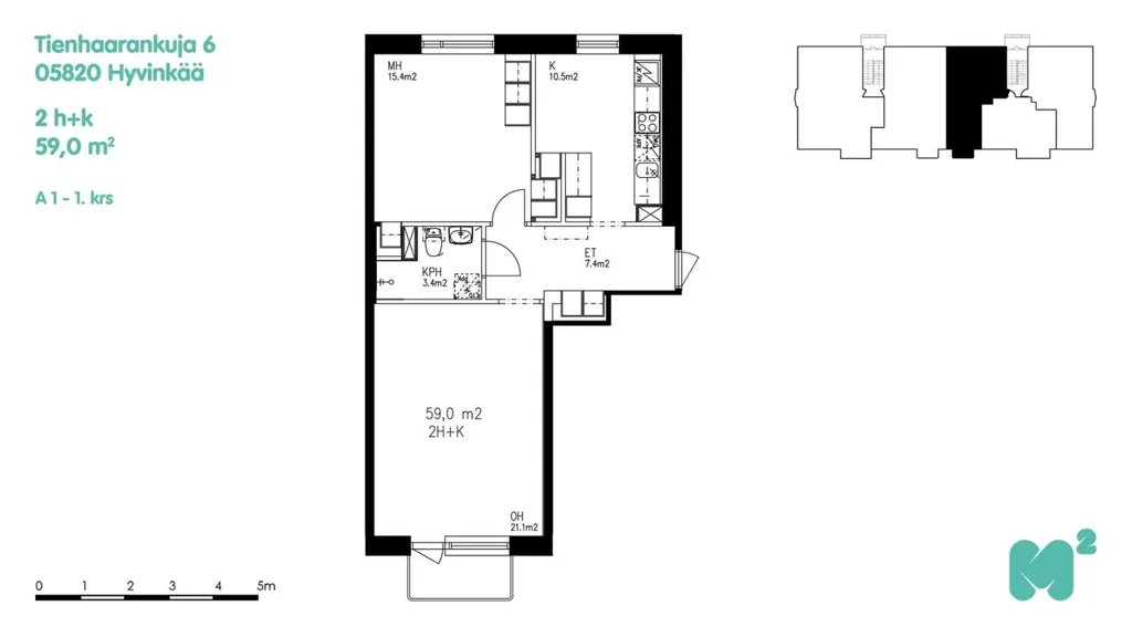 Planimetria - Need-Based Apartment with Balcony in Mustamäki, Hyvinkää