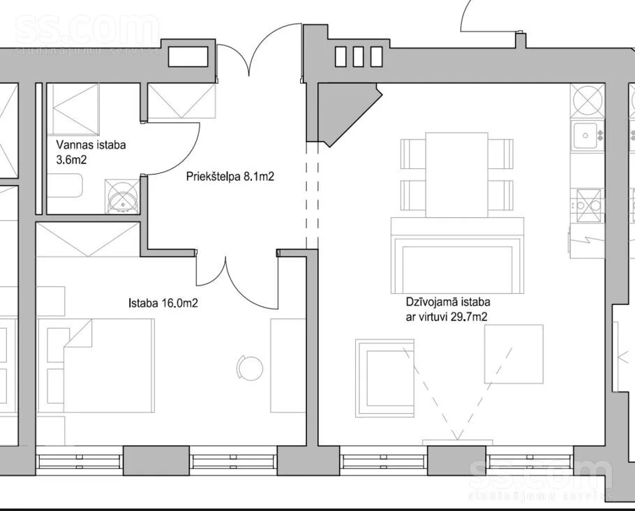 Plaan - 2-Bedroom Apartment in Historic Building, Riga Centre