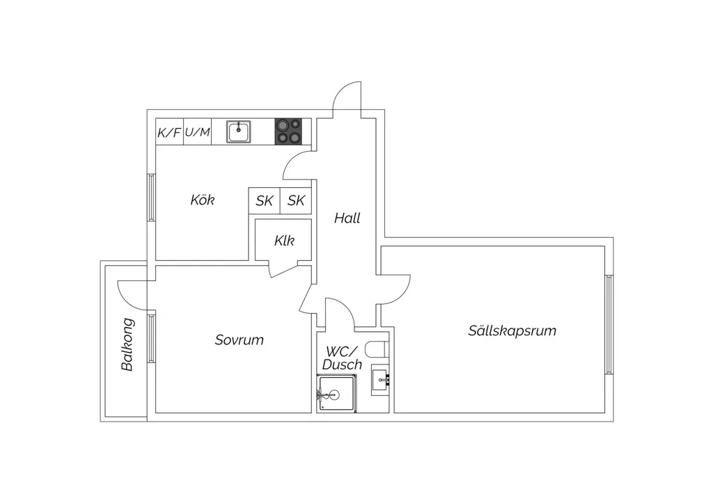 Plan - Renovated Two-Bedroom with Glazed Balcony in Simrishamn