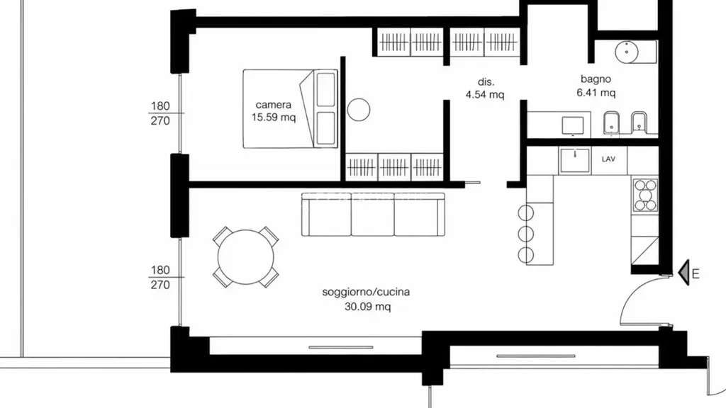 Plan - Rustic-Style Flat with Balcony in Milan