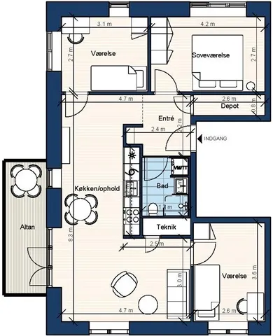 Planimetria - Four-Room Apartment with Balcony in Hillerød