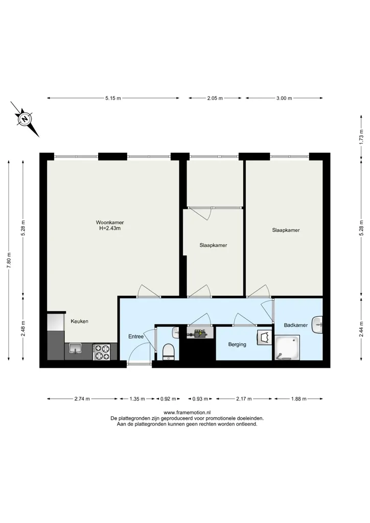 Plaan - 3-toaline korter asukohas Rotterdam