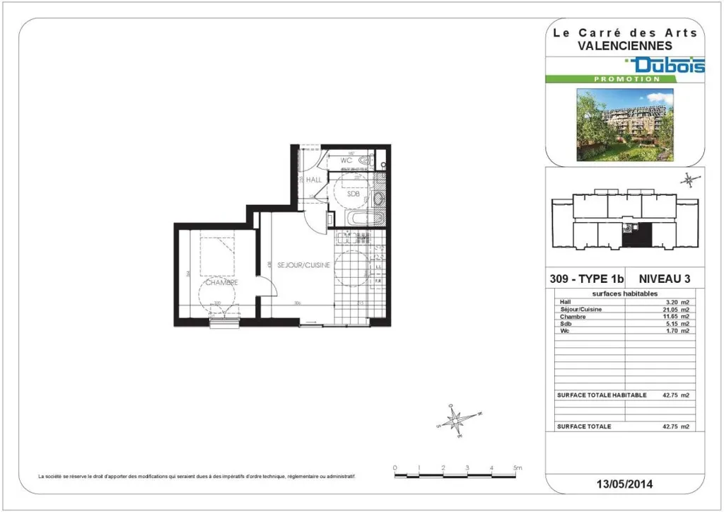 Plan - Appartement 1 pièces à Valenciennes