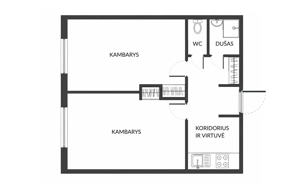 Plaan - 2-Bedroom Apartment with City View in Vilnius