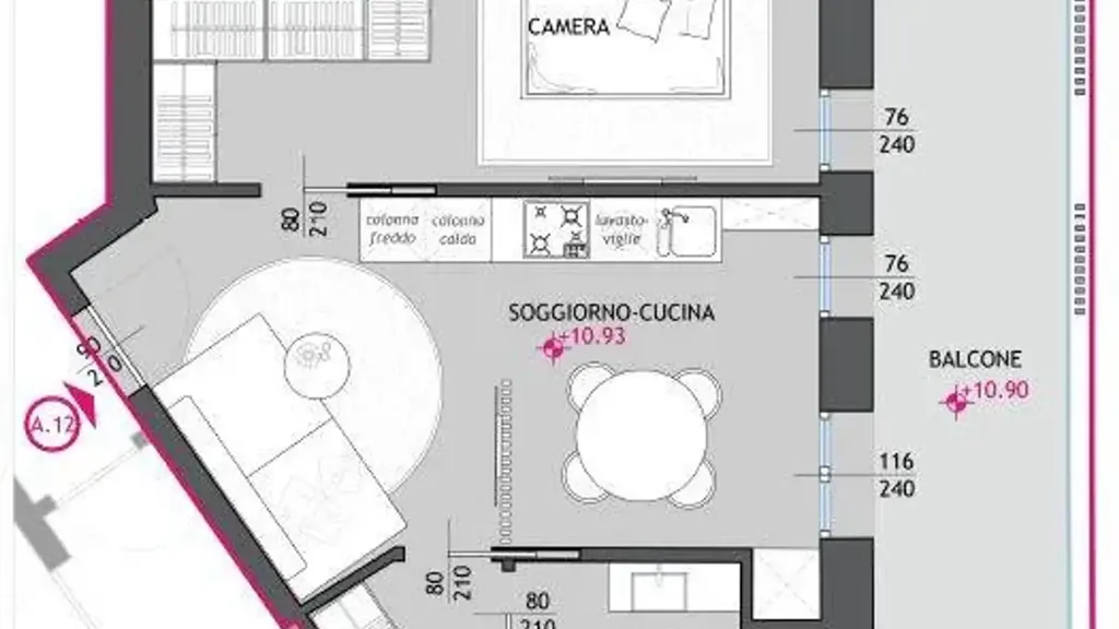 Plan - Bilocale with Terrace in Bergamo Centre
