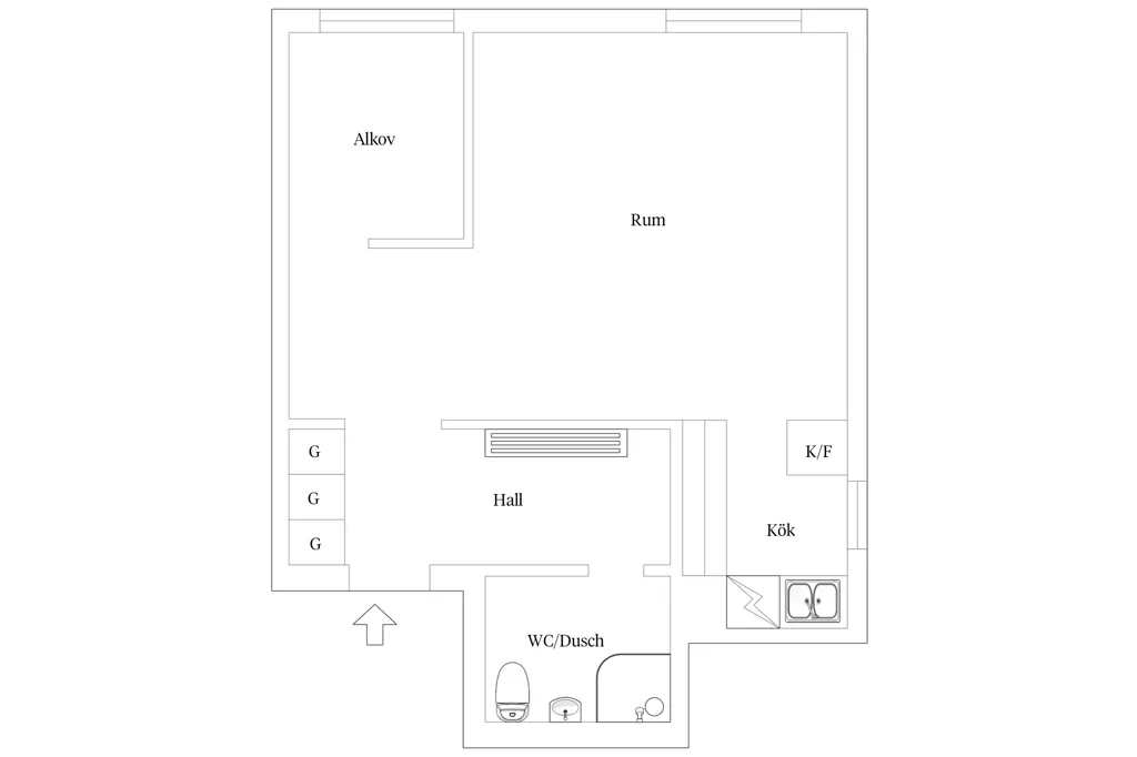 Planimetria - Centrally Located Studio Flat with Generous Spaces in Växjö