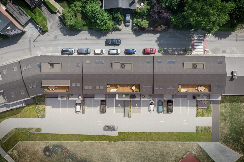 Vue aérienne - Appartement Neuf avec Terrasse au Centre de Ciney
