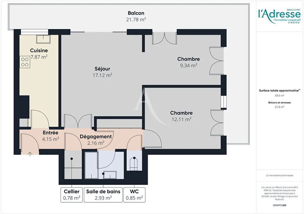 Floor Plan - 3-Bedroom Flat with Balcony in Maisons-Alfort