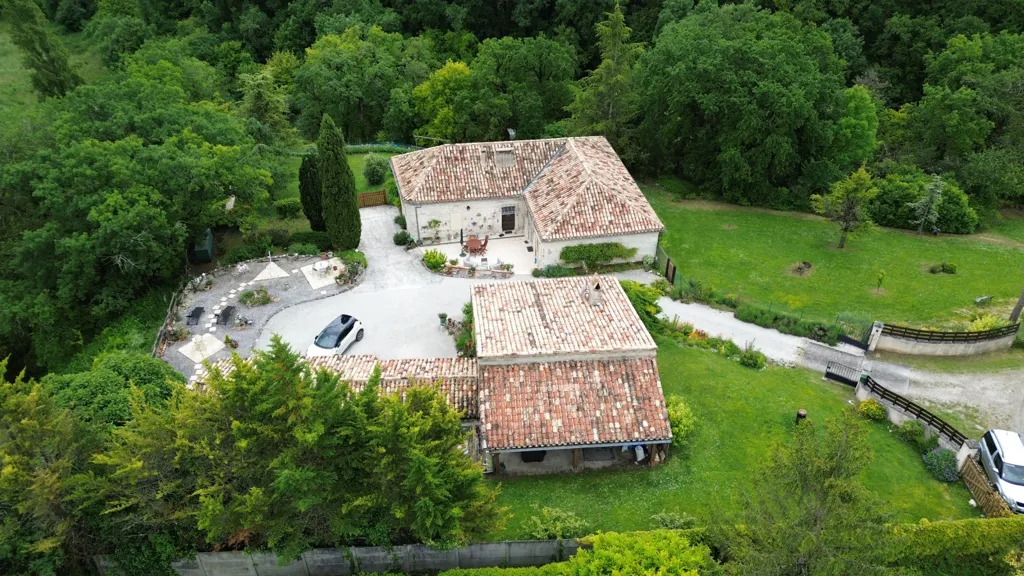Vue aérienne - Maison en Pierre avec Piscine à Montaigu-de-Quercy