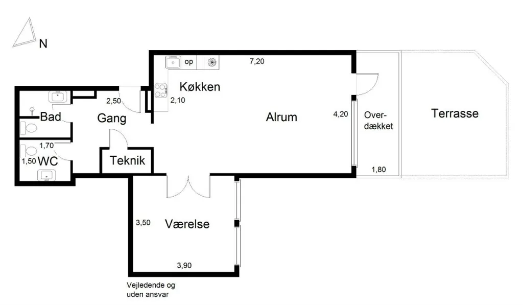 Plan - Two-Bedroom Apartment with Terrace in Aarhus C
