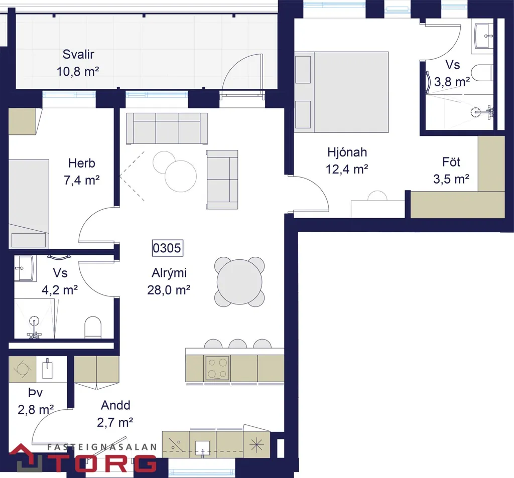 Planimetria - Modern Apartment with Balconies in Laugavegur