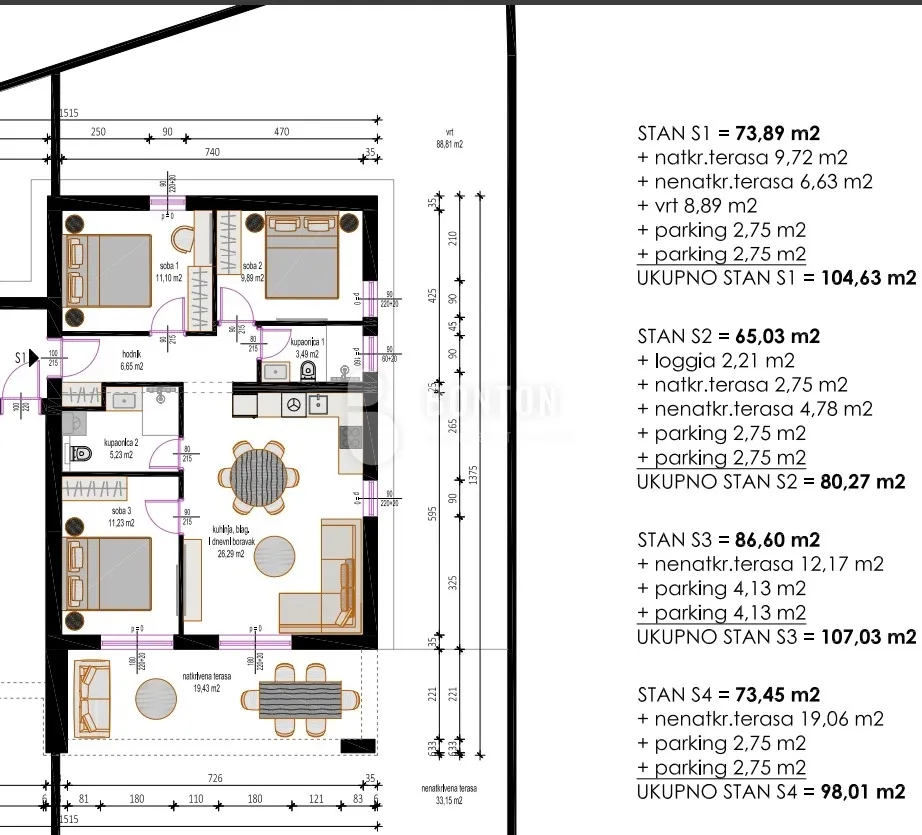 Plan - Two-Storey Apartment with Sea View in Zaton, Nin