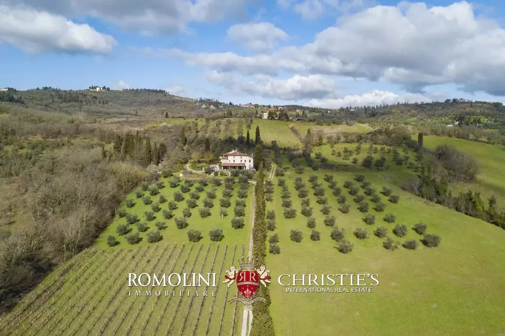 Aerial - Villa with Vineyard and Pool near Florence