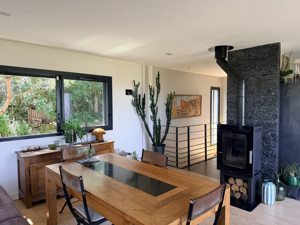 Dining Room - Contemporary House with Panoramic View in Green Setting