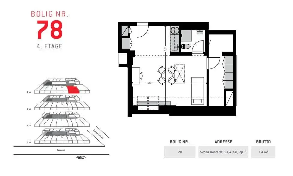 Plan - One-Bedroom Flat with High Ceilings in Frederiksberg C