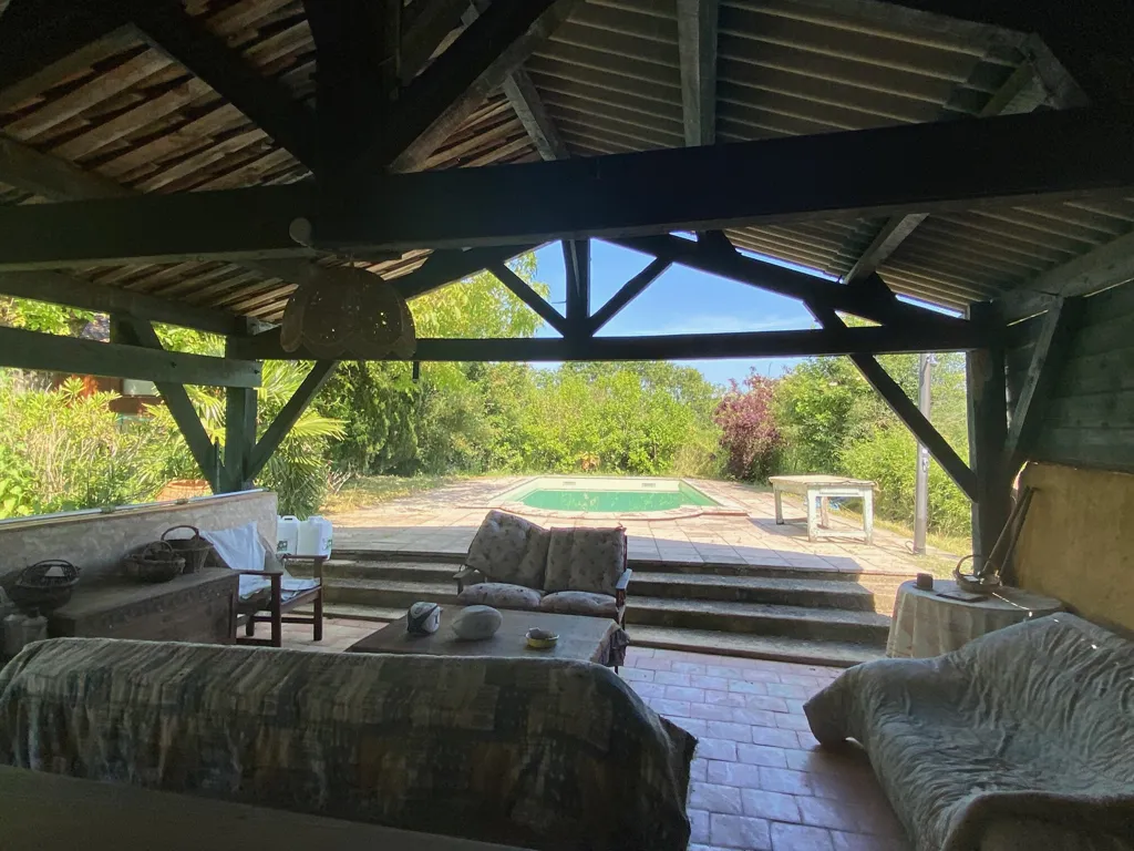 Terrasse - Corps de ferme en pierre avec piscine près de Sarlat