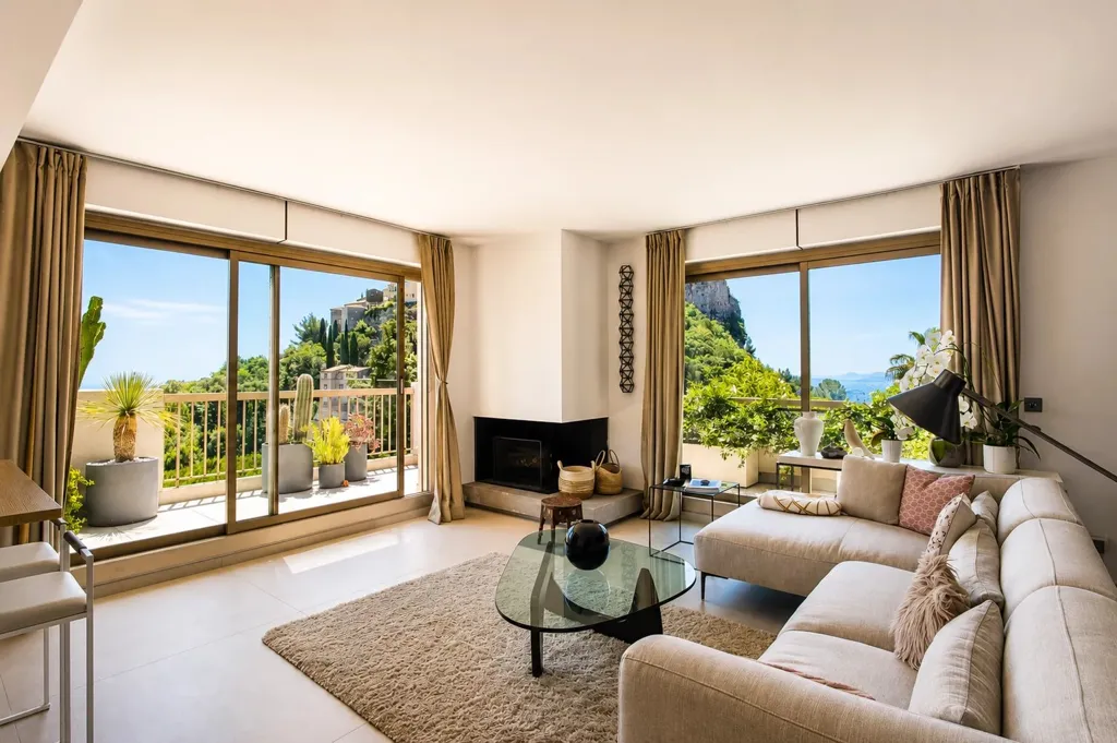 Living Room - Penthouse with Sea View in Èze Village