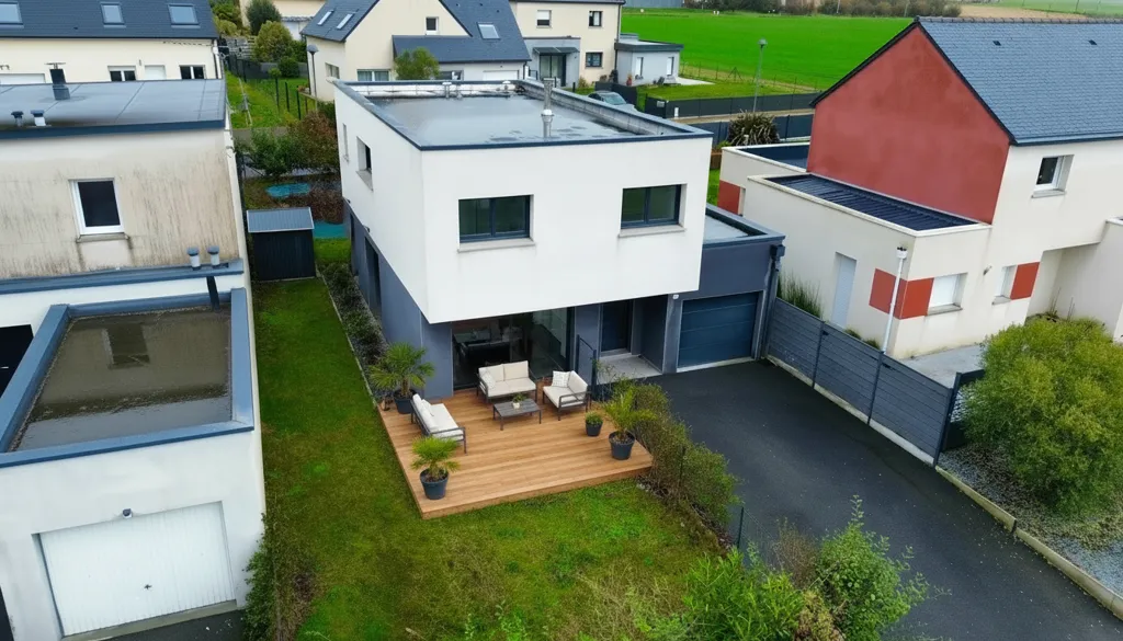 Vue aérienne - Maison Contemporaine en Bout d'Impasse à Châteaugiron