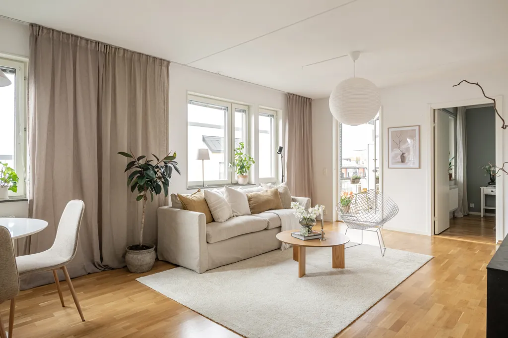 Living Room - Apartment with West-Facing Balcony in Sundbyberg