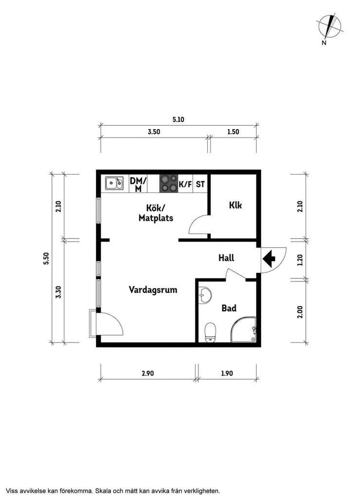 Plan - Efficient Studio Flat with Central Location in Mölndal