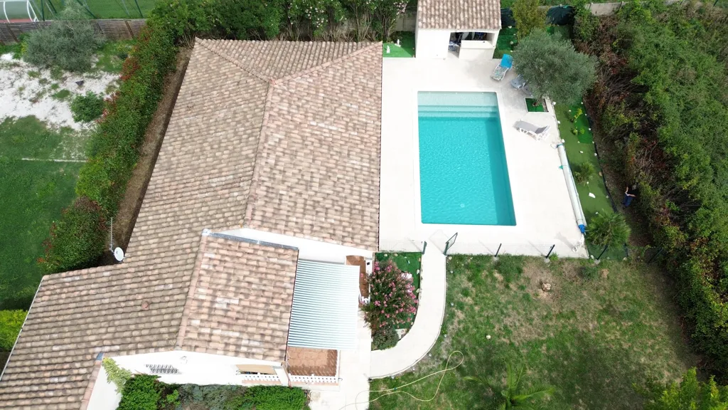 Aerial - Spacious House with Pool in Quissac