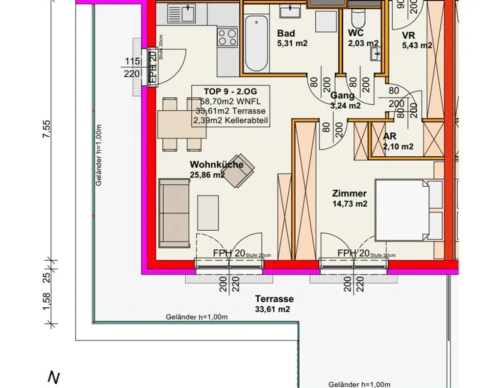 Floor Plan - Modern Apartment with Terrace in Wr. Neustadt