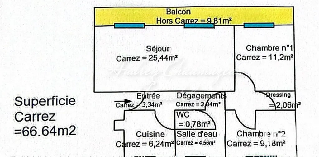Plaan - 4-Piece Flat with South-Facing Balcony in Orsay